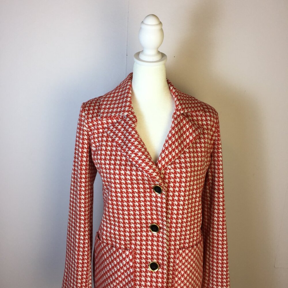 Cabi Blazer Jacket Sz S Womans Red White Classic Houndstooth Streth Pocket #4249 - Picture 4 of 16